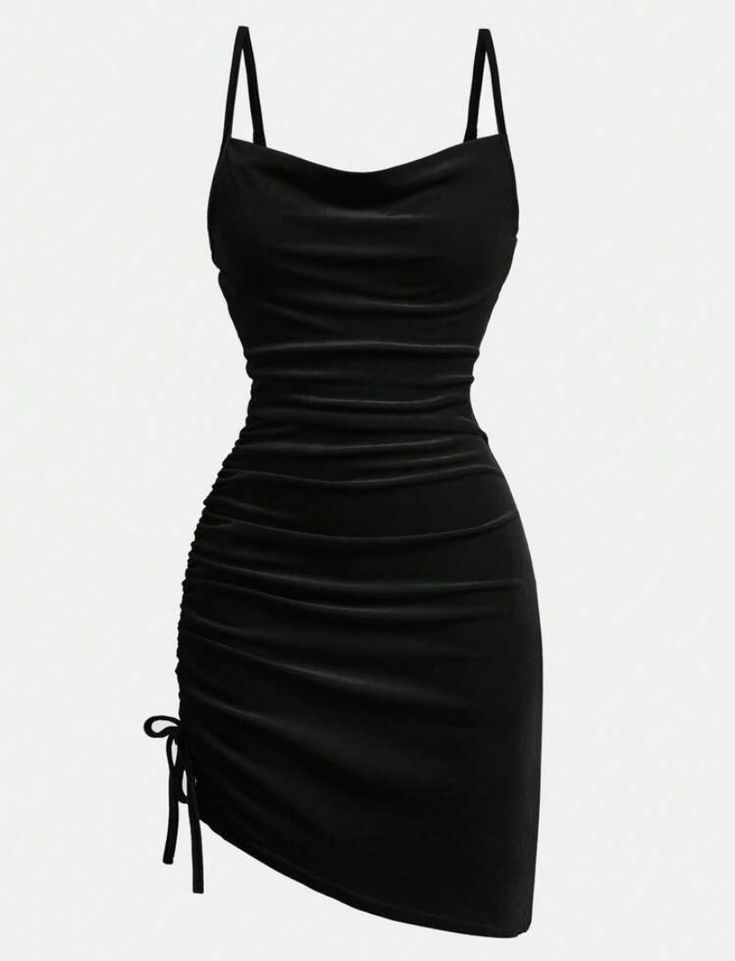 Cowl neck ruched mini dress.