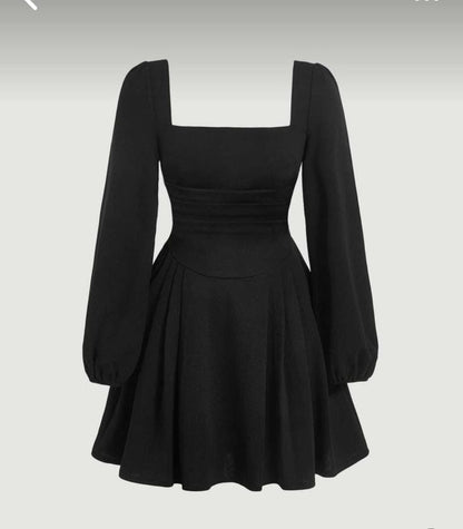 Black Puff sleeve skater dress